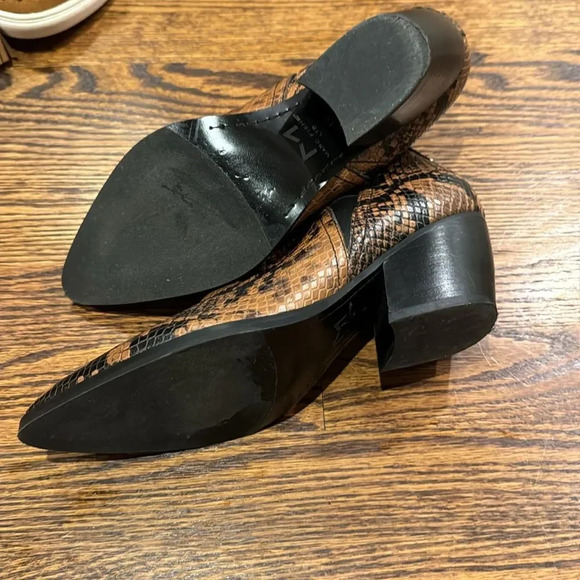 MARC FISHER Brown/Black Snake Skin Leather Pointed Toe Block Heel Booties Size 8 - Picture 7 of 7